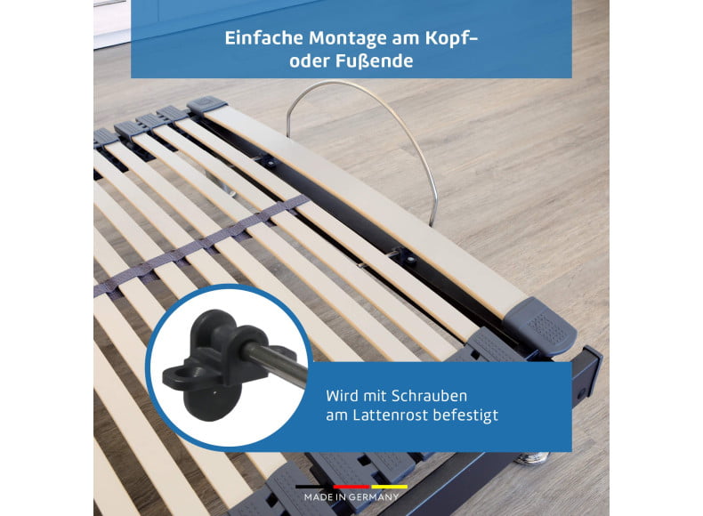 Einfache Montage des Matratzenbügels zum Schrauben am Kopf- oder Fußende des Lattenrostes