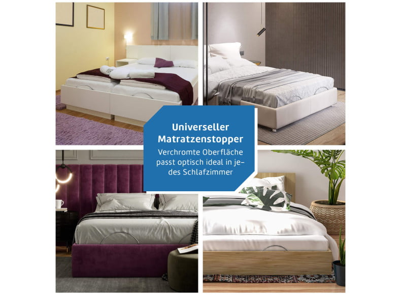 Verchromte Oberfläche des Matratzenbügels passt optisch ideal in jedes Schlafzimmer