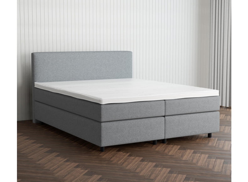 Grau 24-24 Woolyun - 30cm Box,100cm Kopfteil, 6cm Füße - Boxspringbett 160x180