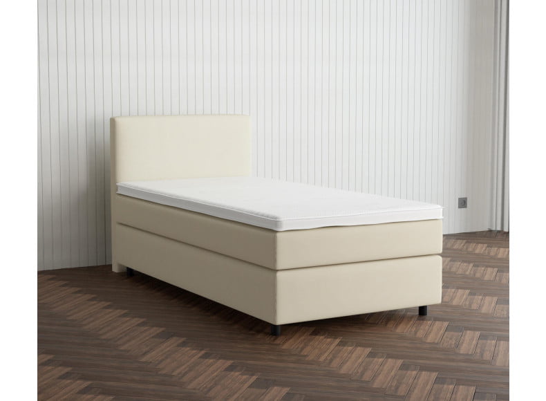Ecru 135-135 Woolyun - 30cm Box,100cm Kopfteil, 6cm Füße - Boxspringbett 130x200