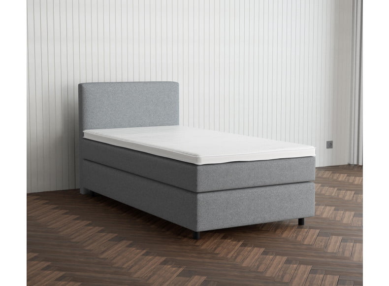 Grau 24-24 Woolyun - 30cm Box,100cm Kopfteil, 6cm Füße - Boxspringbett 90x200