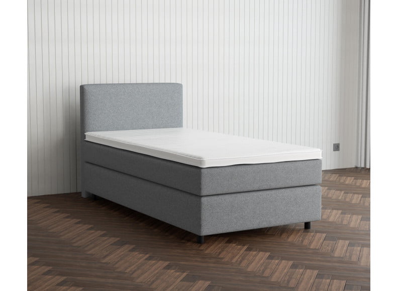 Grau 24-24 Woolyun - 30cm Box,100cm Kopfteil, 6cm Füße - Boxspringbett 130x200