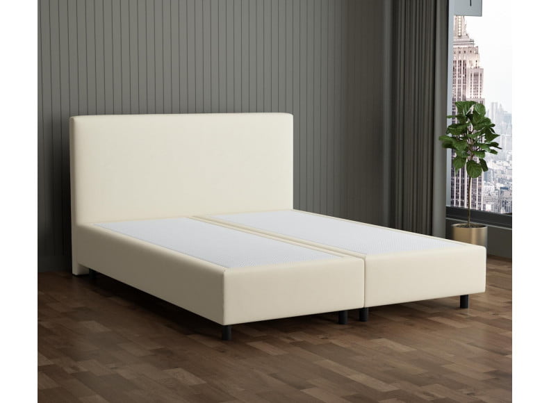 Ecru 135-135 Woolyun - 30cm Box,100cm Kopfteil, 12cm Füße - Boxspringbett ohne Matratze 180x220