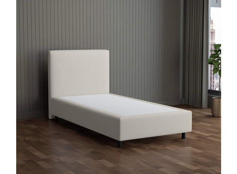 Cremeweiß 3906 Tia - 30cm Box,100cm Kopfteil, 12cm Füße - Boxspringbett ohne Matratze 100x200