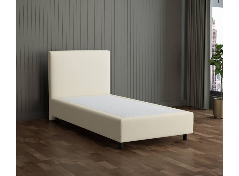 Ecru 135-135 Woolyun - 30cm Box,100cm Kopfteil, 12cm Füße - Boxspringbett ohne Matratze 100x200