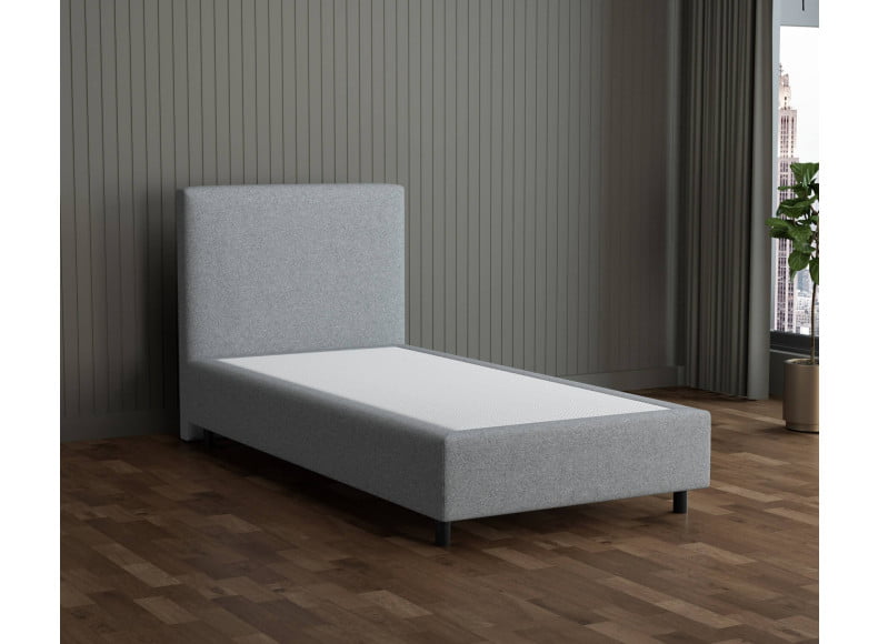 Grau 24-24 Woolyun - 30cm Box,100cm Kopfteil, 12cm Füße - Boxspringbett ohne Matratze 100x200