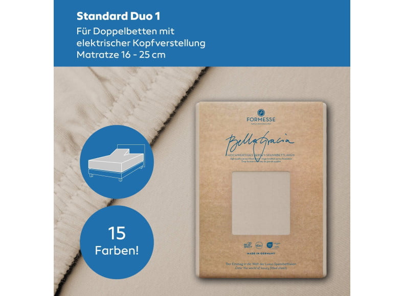 Bella Gracia Standard Duo 1 Spannbettlaken für Matratze mit verstellbarem Kopfteil und einer Höhe bis 25 cm