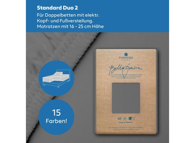 Bella Gracia Standard Duo 2 Spannbettlaken für Matratze mit verstellbarem Kopfteil und einer Höhe bis 25 cm