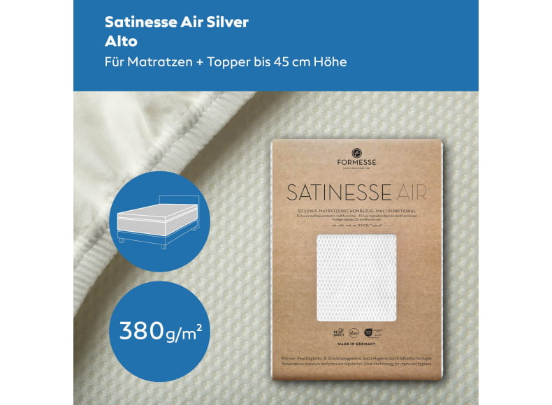 Formesse Satinesse Air Silver - Matratzen-Schonbezug im Spannbetttuch-Format für Matratzen bis 45 cm Höhe
