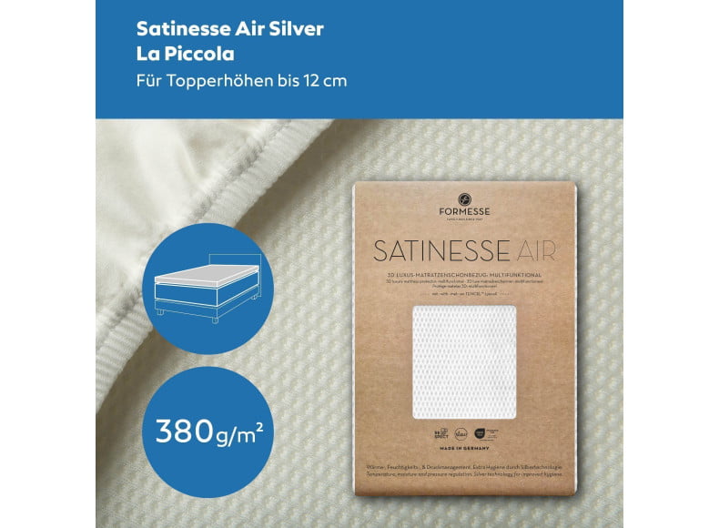 Formesse Satinesse Air Silver - Topper-Schonbezug im Spannbetttuch-Format für Topper bis 12 cm Höhe