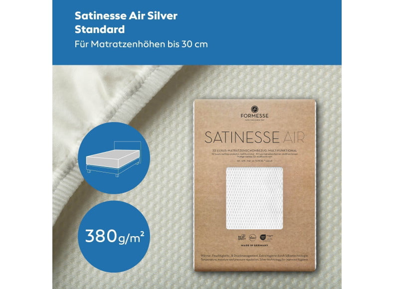 Formesse Satinesse Air Silver - Matratzen-Schonbezug im Spannbetttuch-Format für Matratzen bis 30 cm Höhe