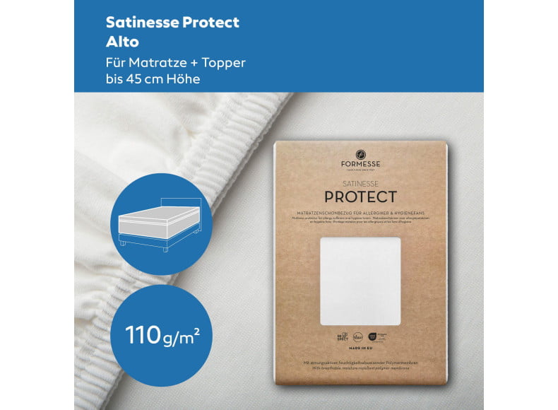 Formesse Satinesse Protect Alto - Matratzen-Schonbezug im Spannbetttuch-Format für Matratze + Topper bis 45 cm Höhe