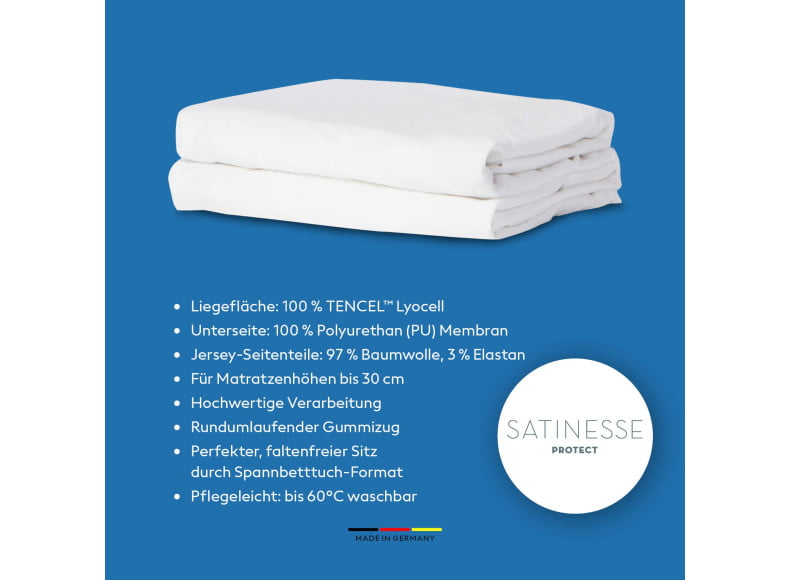 Formesse Satinesse Protect - Weiche Tencel Lyocell Oberfläche, feuchtigkeitsabweisende Polymermembran und Jersey-Seitenteile