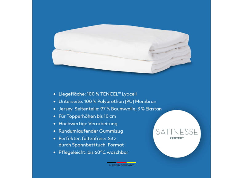 Formesse Satinesse Protect - Weiche Tencel Lyocell Oberfläche, feuchtigkeitsabweisende Polymermembran und Jersey-Seitenteile