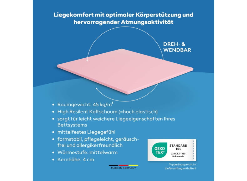 Ersatz Kaltschaum-Topperkern - formstabil, pflegeleicht und Allergiker freundlich