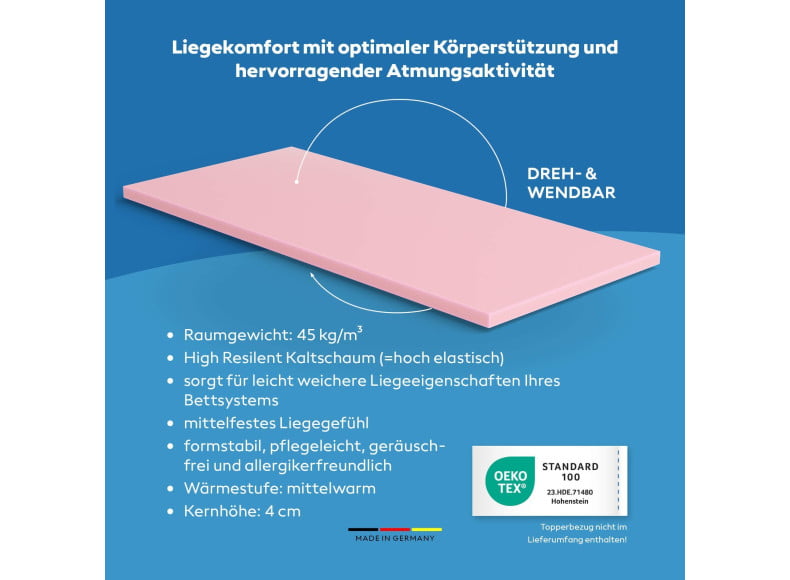 Ersatz Kaltschaum-Topperkern - formstabil, pflegeleicht und allergikerfreundlich