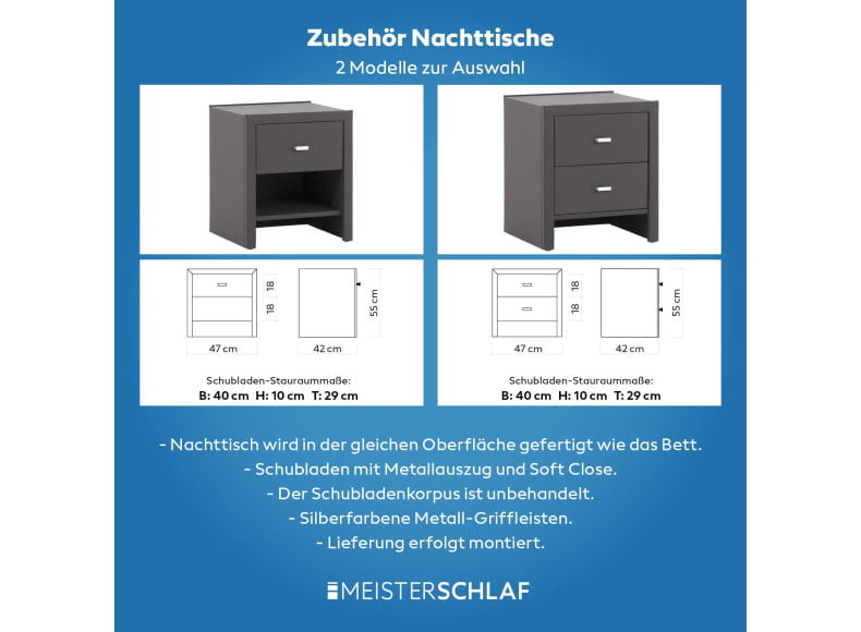 Optional: Nachttisch mit 1 Schublade oder 2 Schubladen (B47, H55, T42cm)