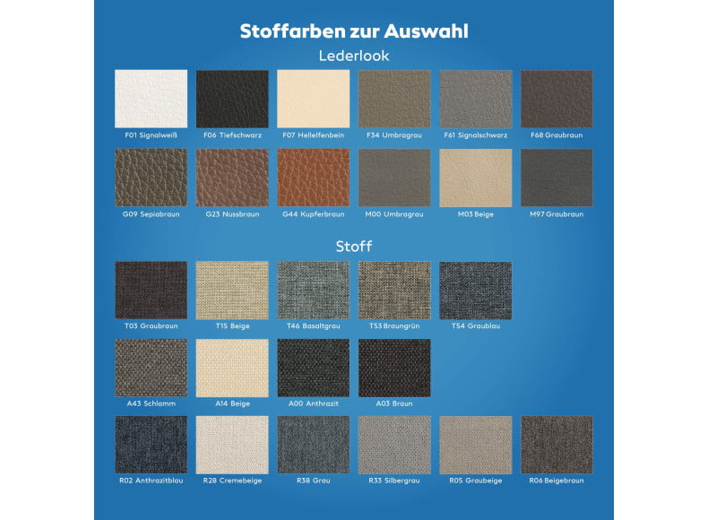 27 Farben zur Auswahl - Stoff und Lederlook