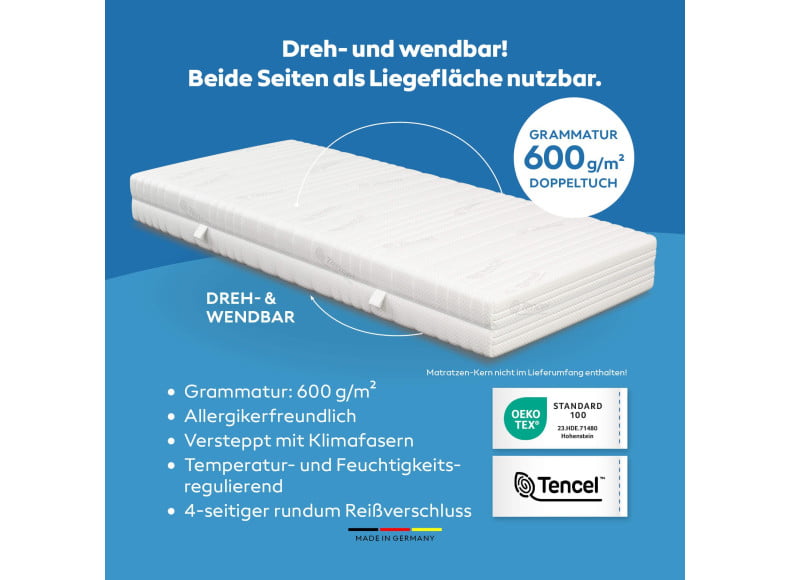 TENCEL Matratzenbezug - Dreh- und wendbar mit 600 g/m² Grammatur