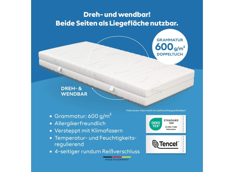 TENCEL Matratzenbezug - Dreh- und wendbar mit Grammatur 600 g/m²