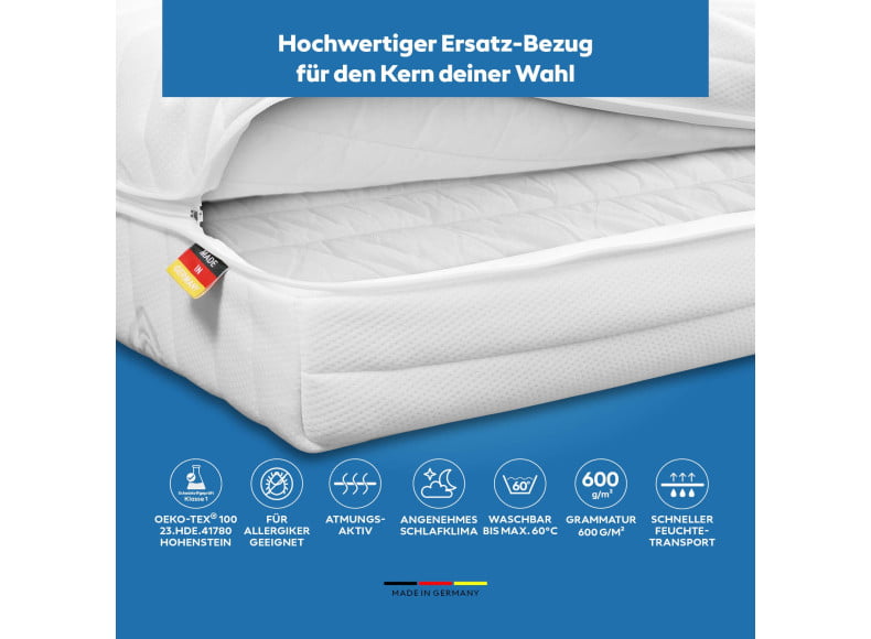 TENCEL Matratzenbezug - Doppeltuchbezug mit Hohlkammerfasern versteppt