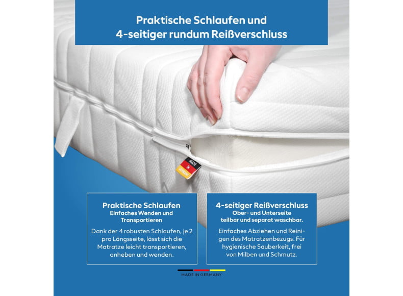 TENCEL Matratzenbezug mit praktischen Schlaufen für Transport und zum Wenden