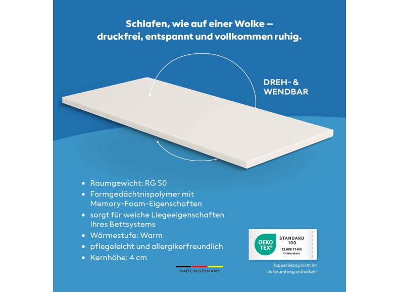 Ersatz Viscoschaum-Topperkern - druckfrei, entspannt und vollkommen ruhig schlafen