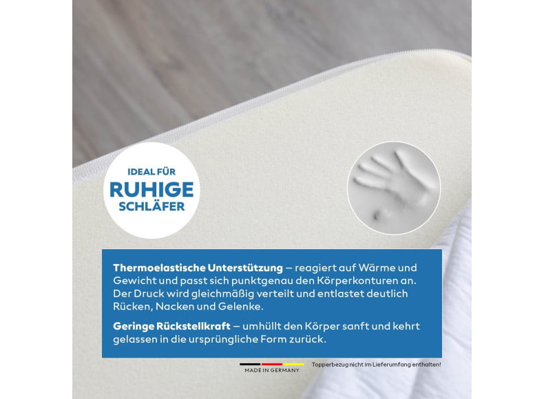 Ersatz Viscoschaum-Topperkern - reagiert auf Wärme und Gewicht und passt sich punktgenau den Körperkonturen an.