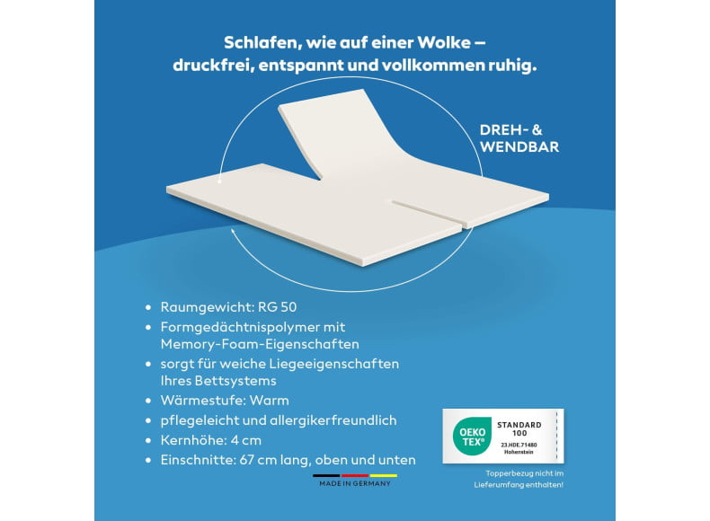 Ersatz Viscoschaum-Topperkern - druckfrei, entspannt und vollkommen ruhig schlafen